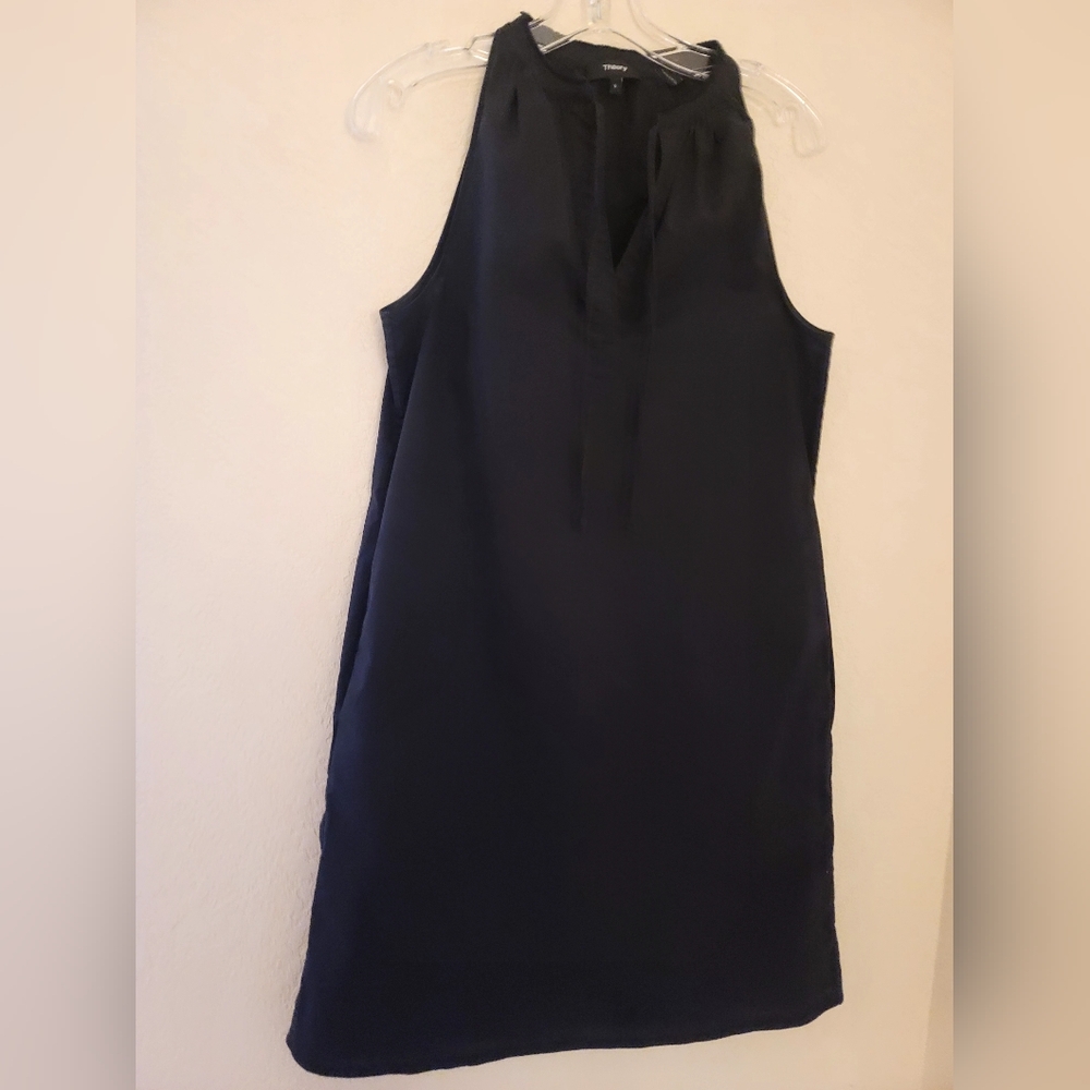 Theory Dress Nallane Black Light Poplin Shift Womens Size 6 Stretch Sleeveless